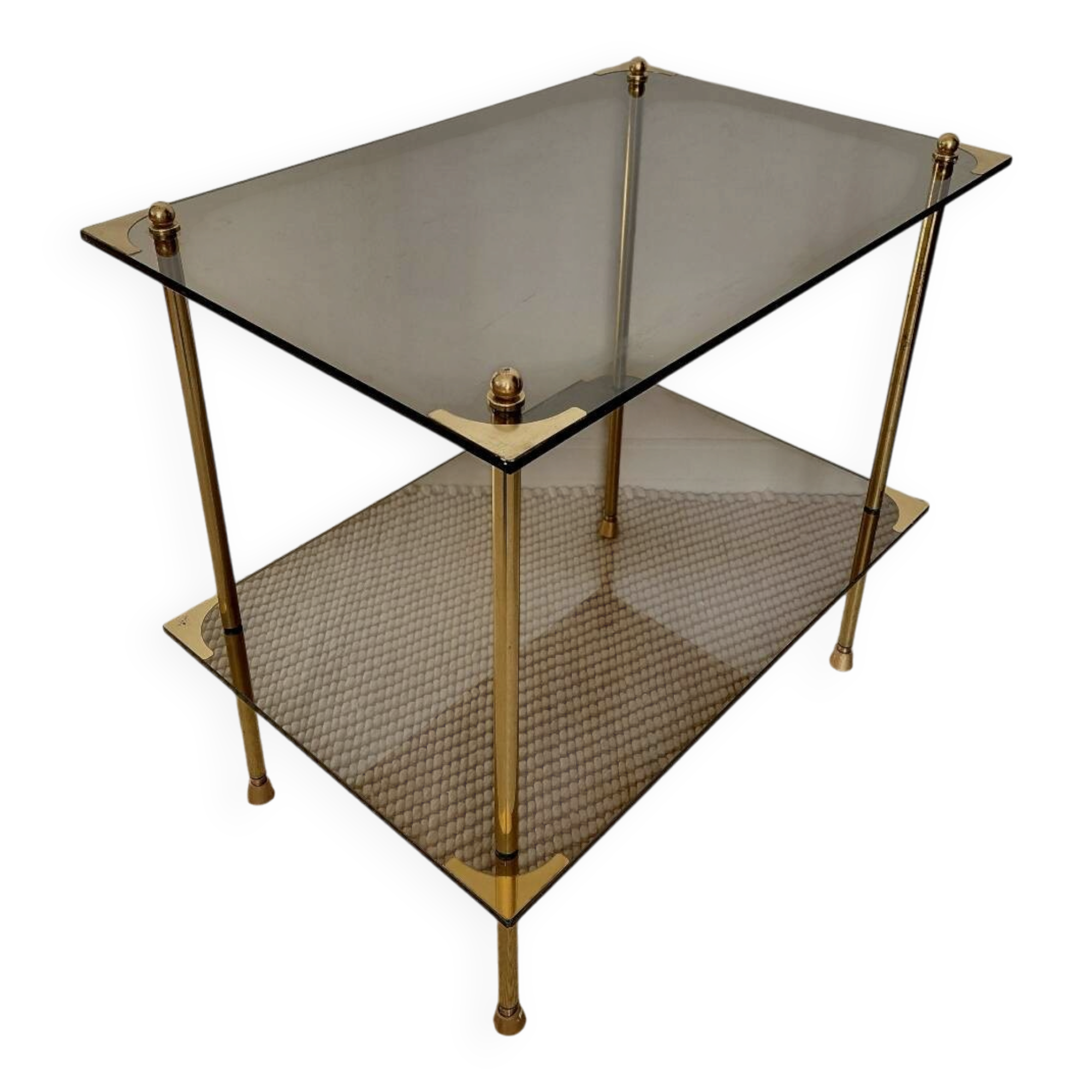 Modernist brass and smoked glass table - 1970s gallery style.