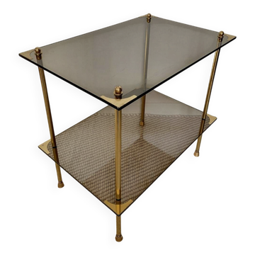Table moderniste laiton et verre fumé-esprit galerie années 70