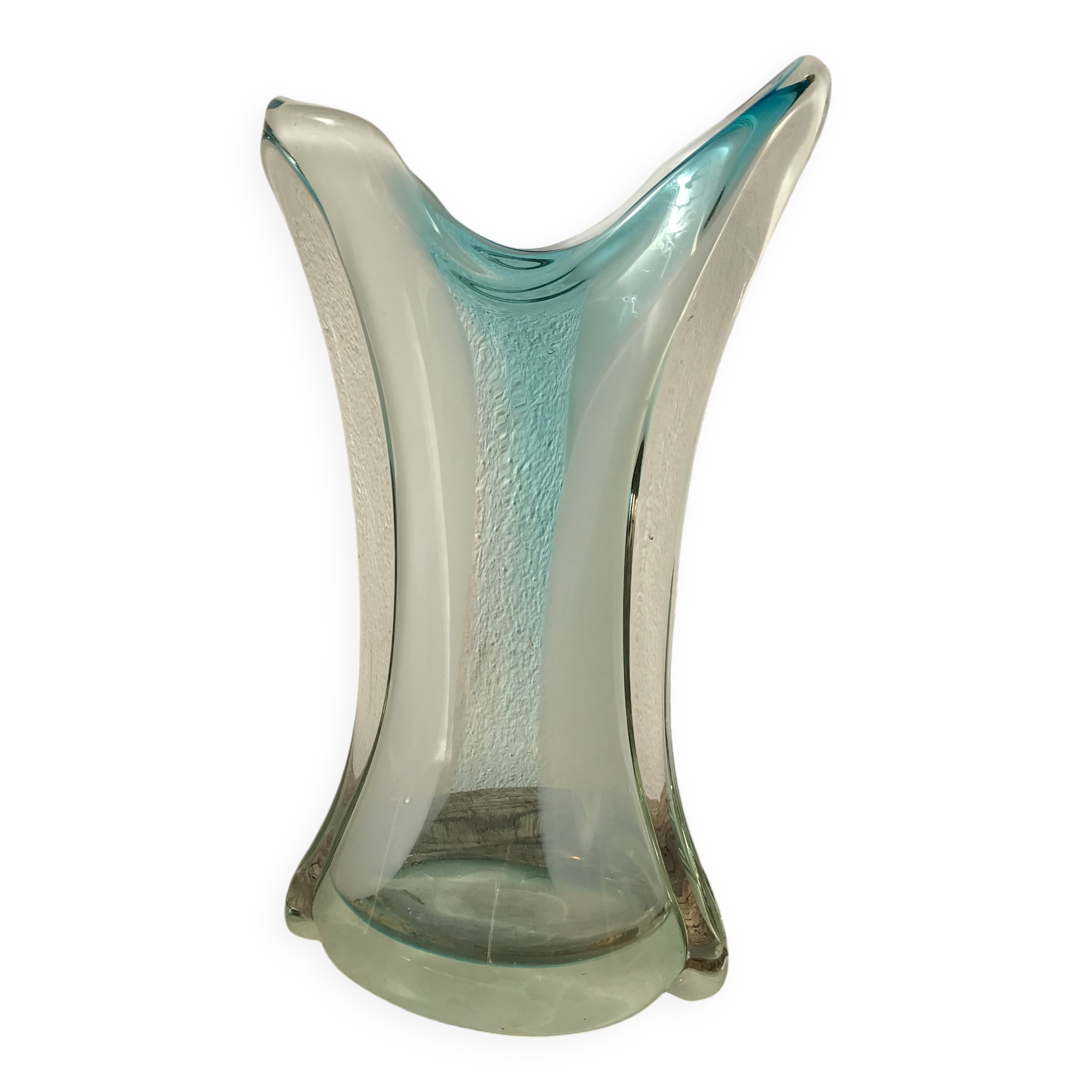 Murano Glass Vase, Cyan-transparent