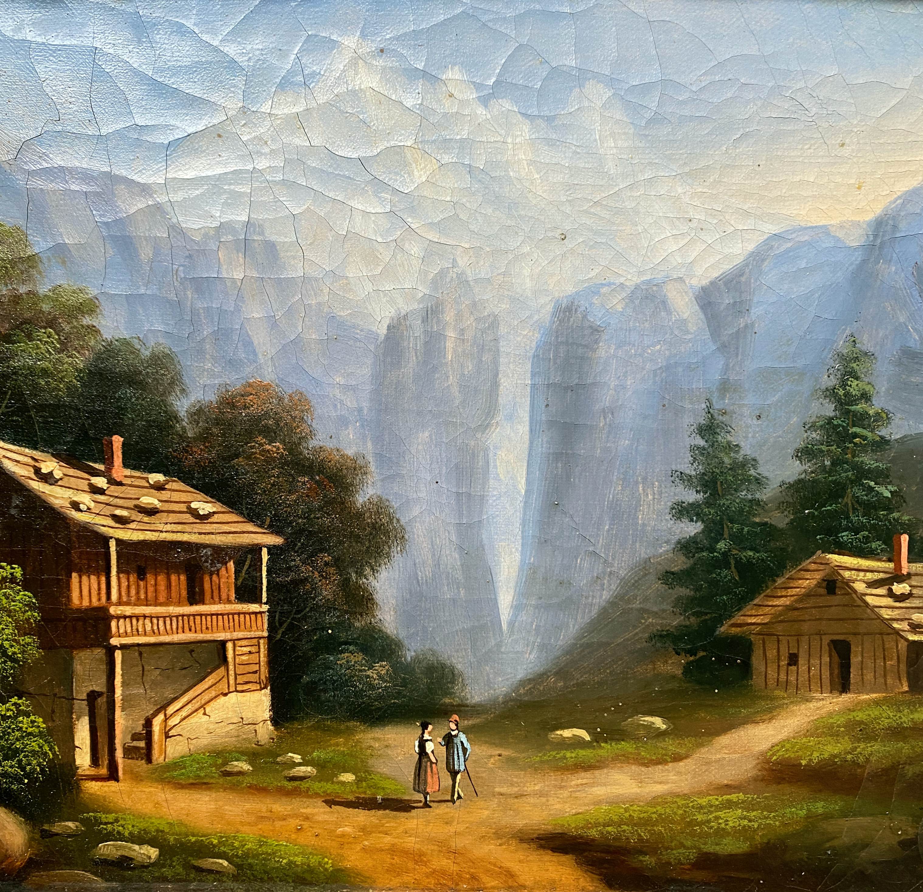 Counterpart of HST paintings "Animated mountain landscape" XIX° + frame