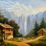 Counterpart of HST paintings "Animated mountain landscape" XIX° + frame