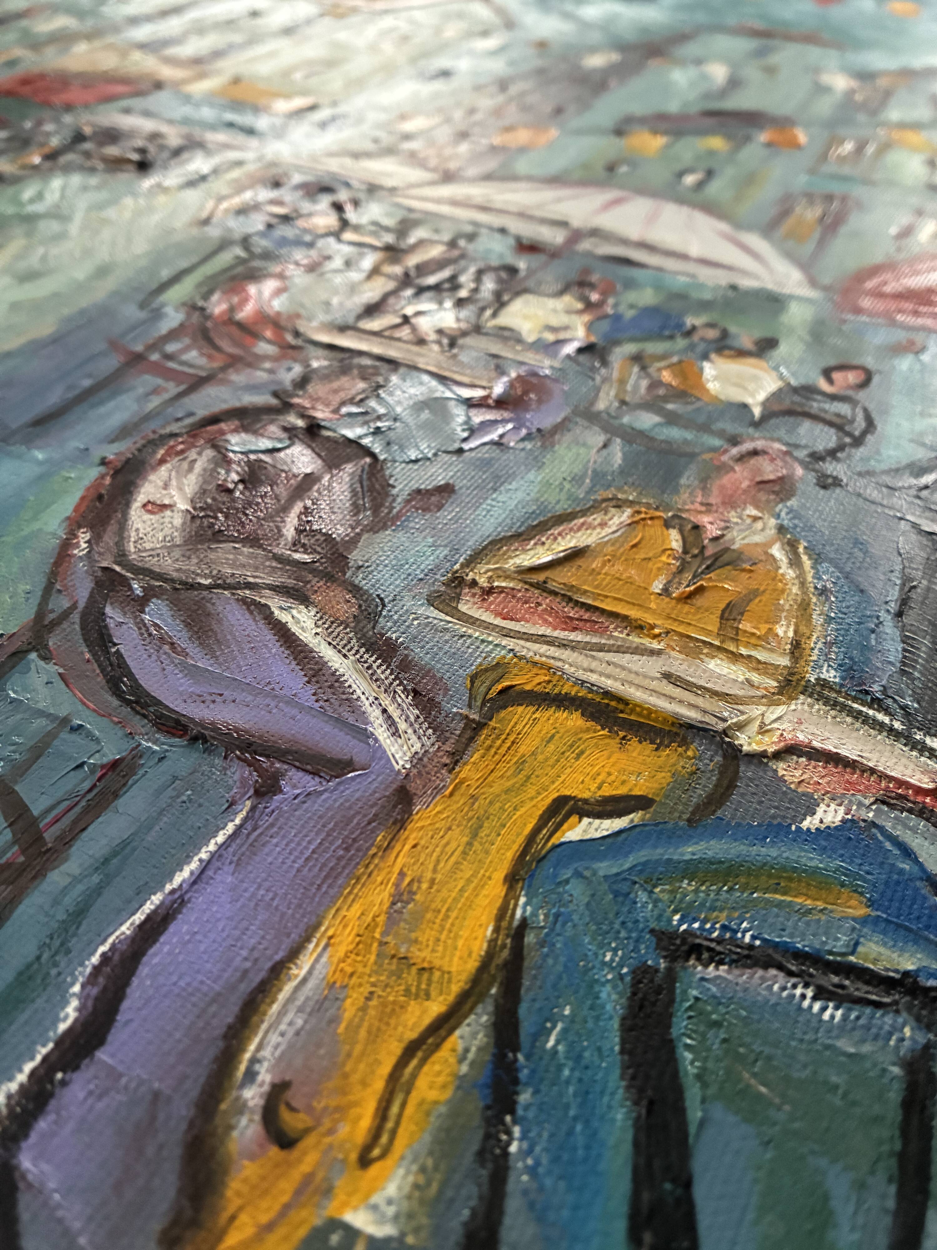 Large Oil on Canvas Alain Duperay Café Terraces 14 July
