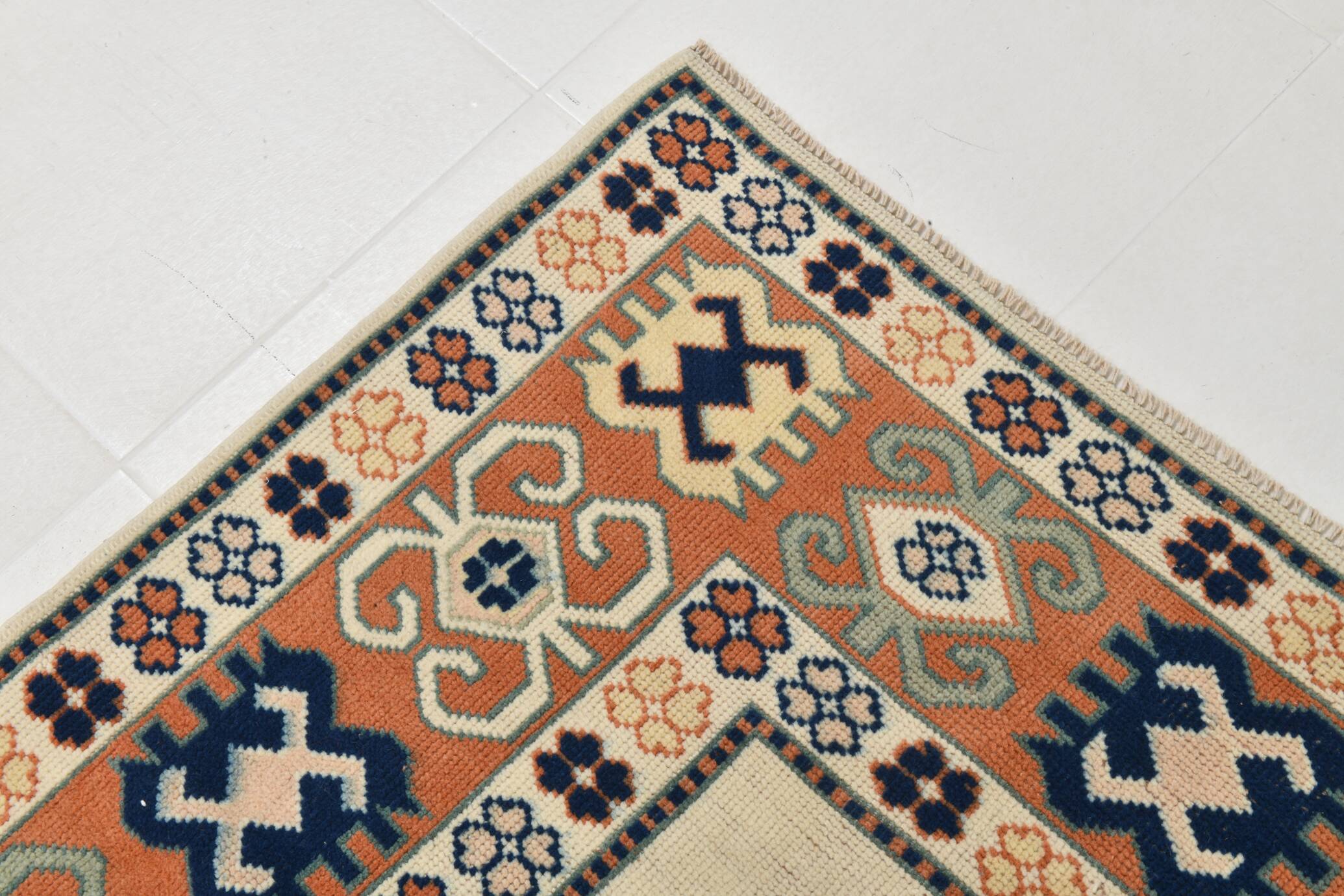 7x10 Vimtage Beige Orange Large Area Vintage Rug, 203x292 Cm