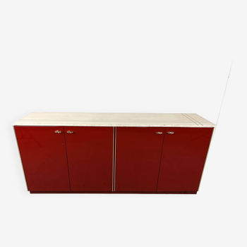 Vintage red lacquered sideboard, 1980s