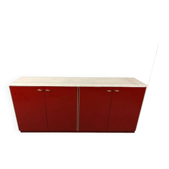 Vintage red lacquered sideboard, 1980s