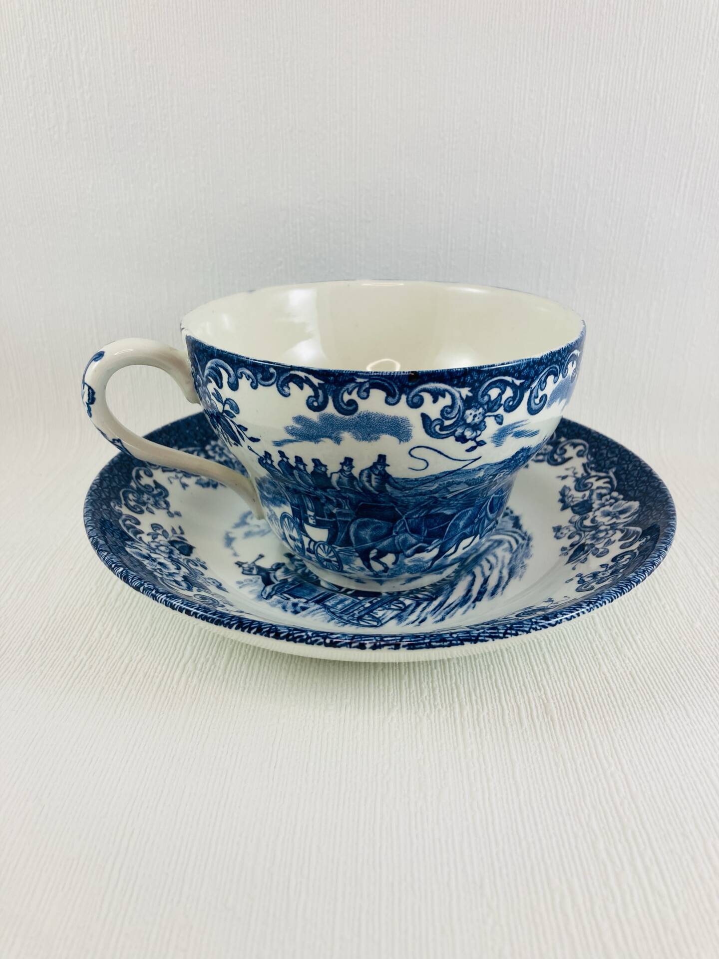 Breakfast Cup and Saucer Coaching Scenes Blue by Johnson Bros