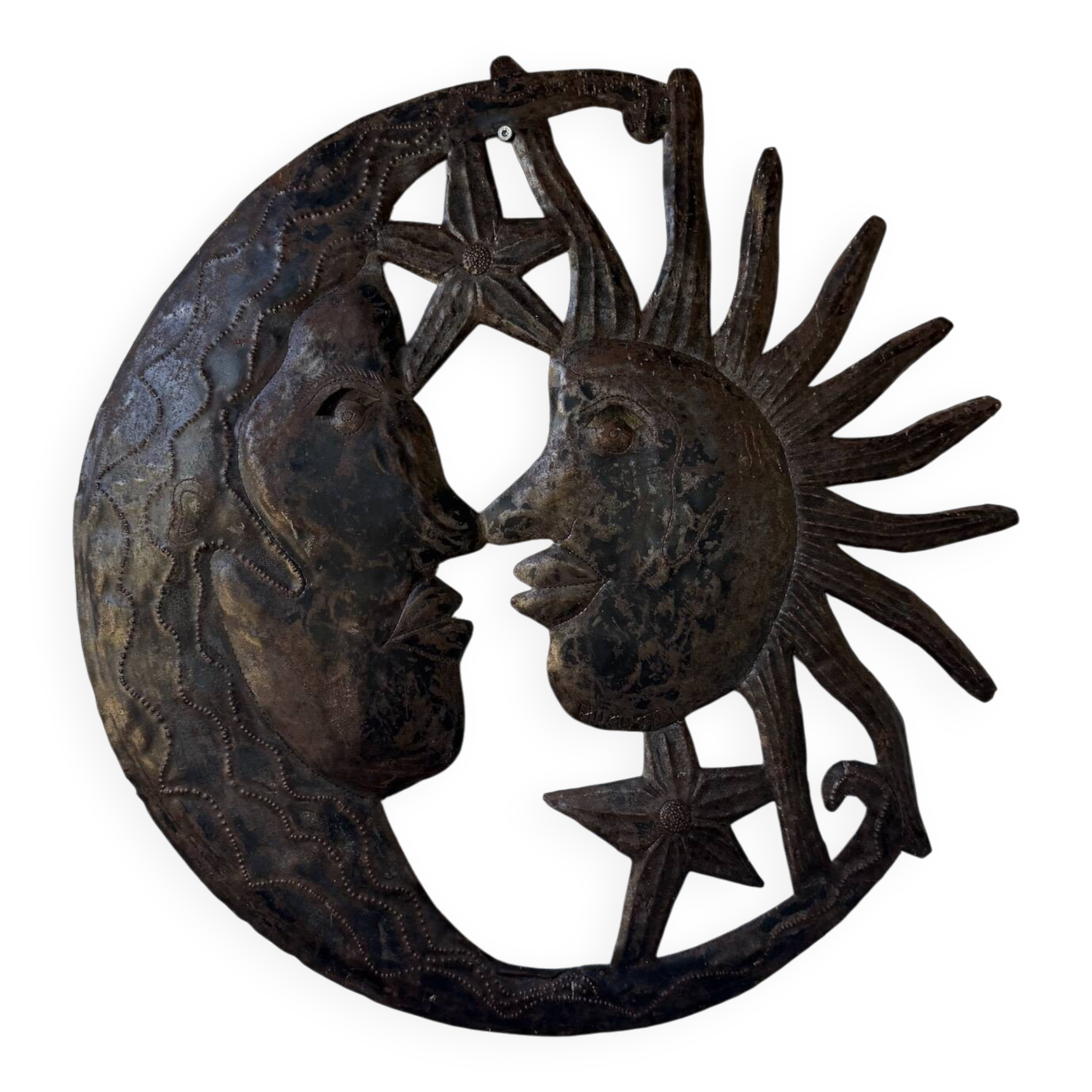 Brutalist metal wall sculpture "sun-moon"