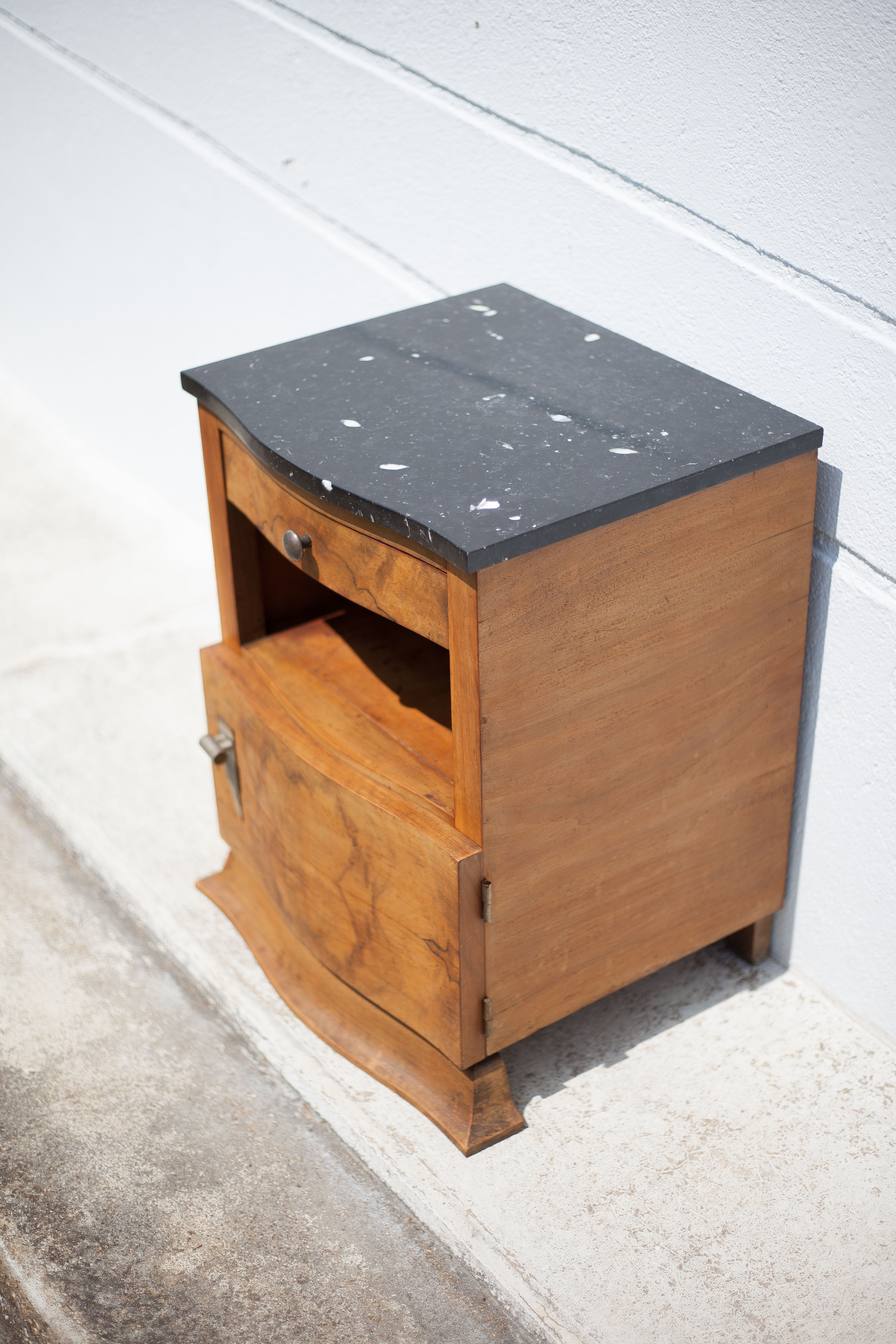 art deco bedside table, art deco nightstand wood and black marble, side table, sofa end