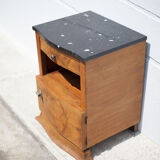 art deco bedside table, art deco nightstand wood and black marble, side table, sofa end