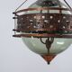 Pair of 1970s Brutalist Copper and Blown Glass Green Bottle Pendant Lamps
