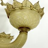 Vintage 6 arms handcrafted floral Murano glass chandelier with gold. Italy 1950s