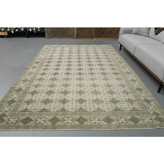 1970s vintage Turkish Oushak handmade wool cotton brown area rug 195x283