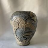Important stoneware vase with stylized art deco bird decoration