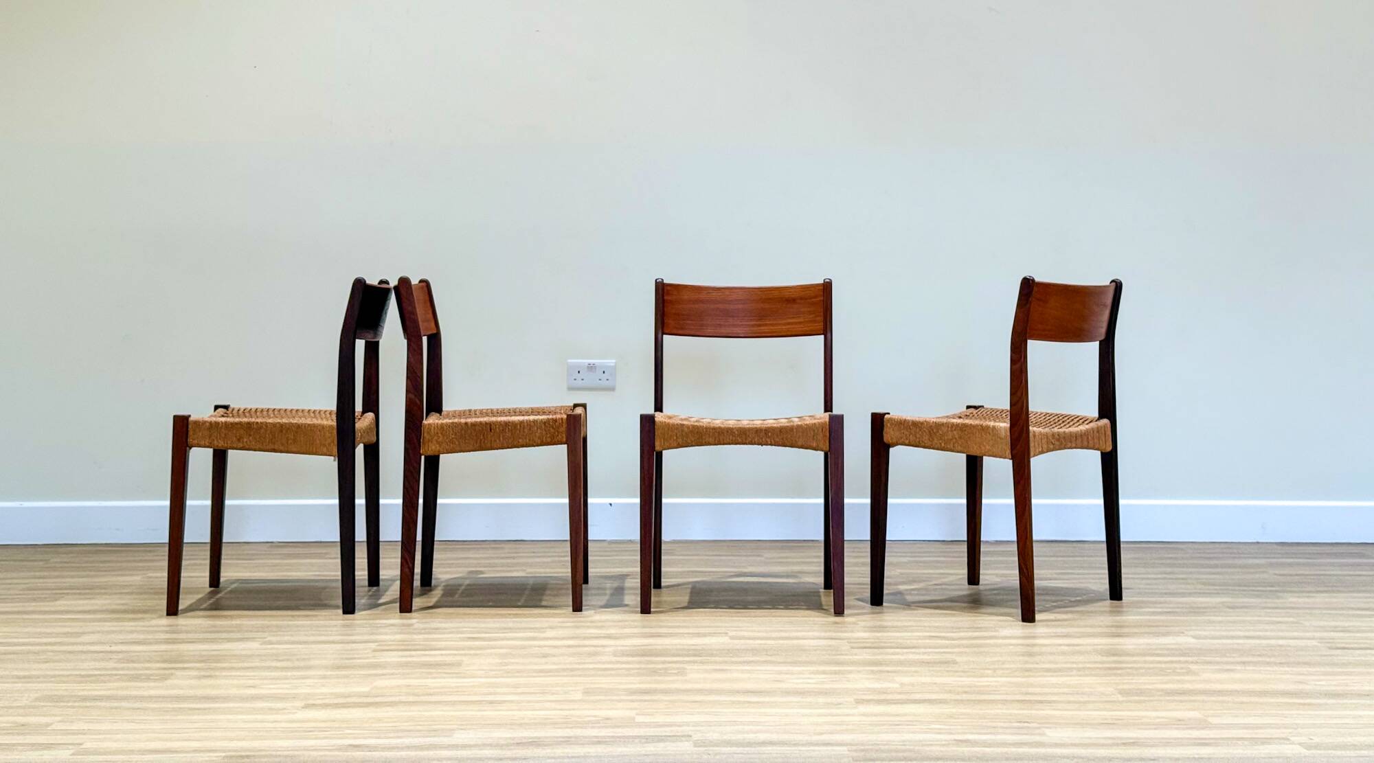 Danish chairs in teak and paper cord by Poul Volther (1960)