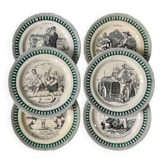 Series of 6 Saint Amand earthenware port plates