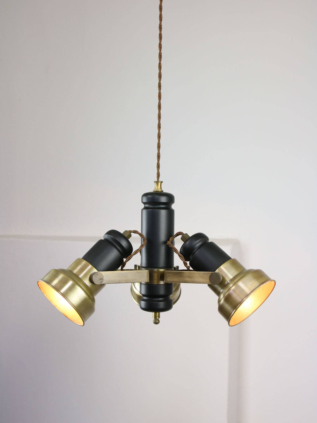 Vintage Italian Brass Reflector Chandelier, 70s