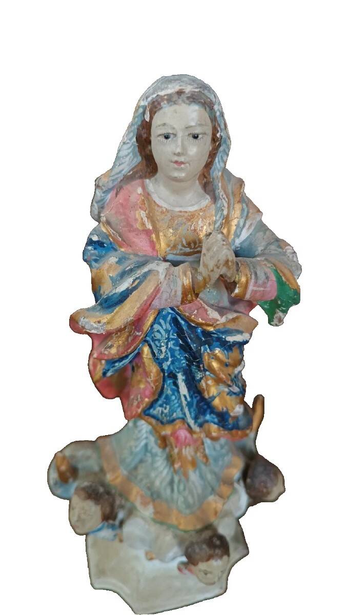Antique small wooden sculpture, Immaculate Virgin, South America, 19th century