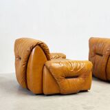 Set of two Italian cognac leather lounge chairs