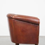 English style sheepskin club chair with a beautiful patina