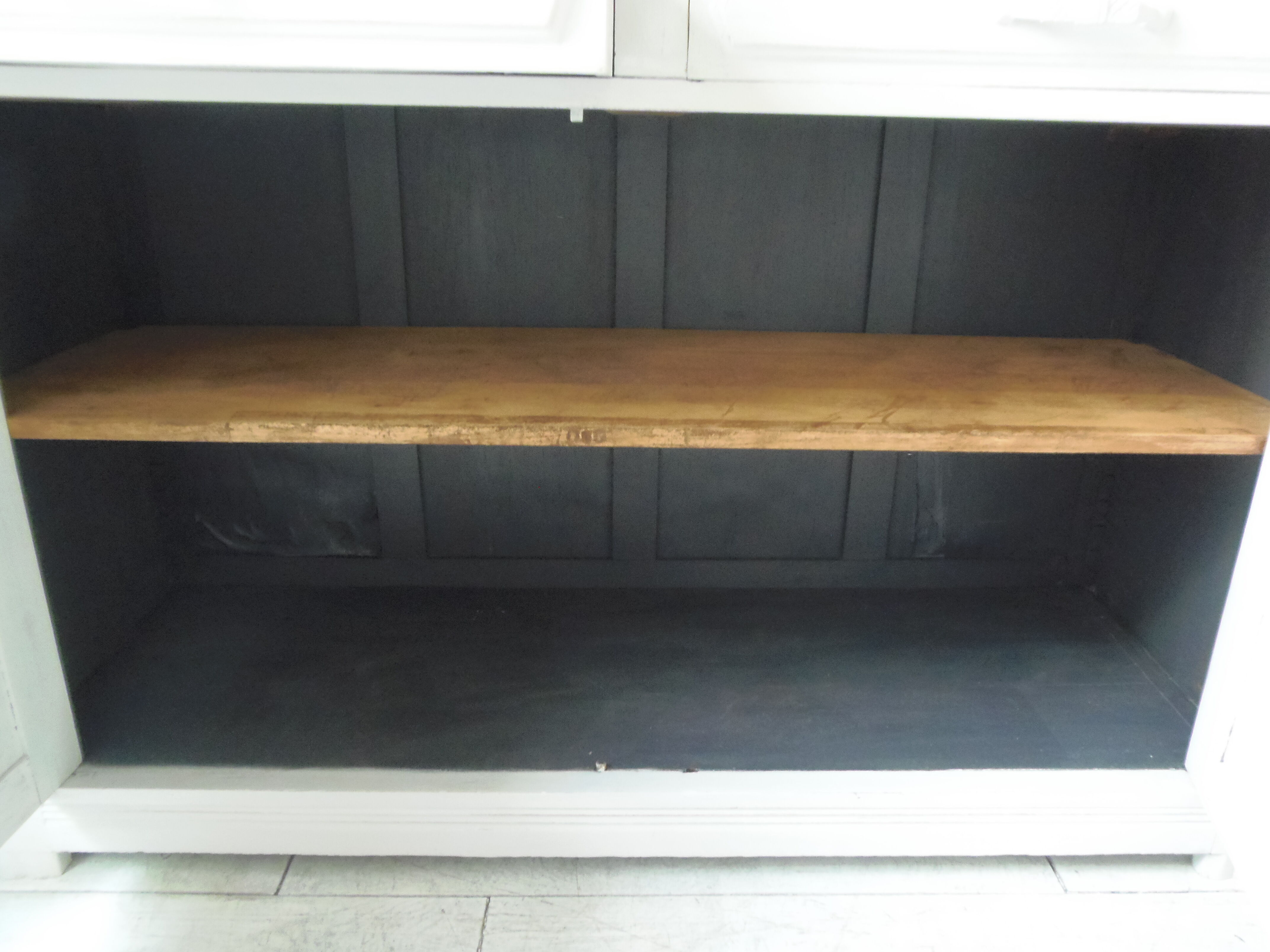 Art Deco sideboard patinated pearl gray, oak top.