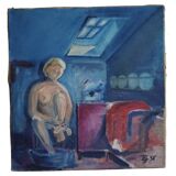 Large oil painting on canvas, unknown artist, 1956, mid-century Danish.