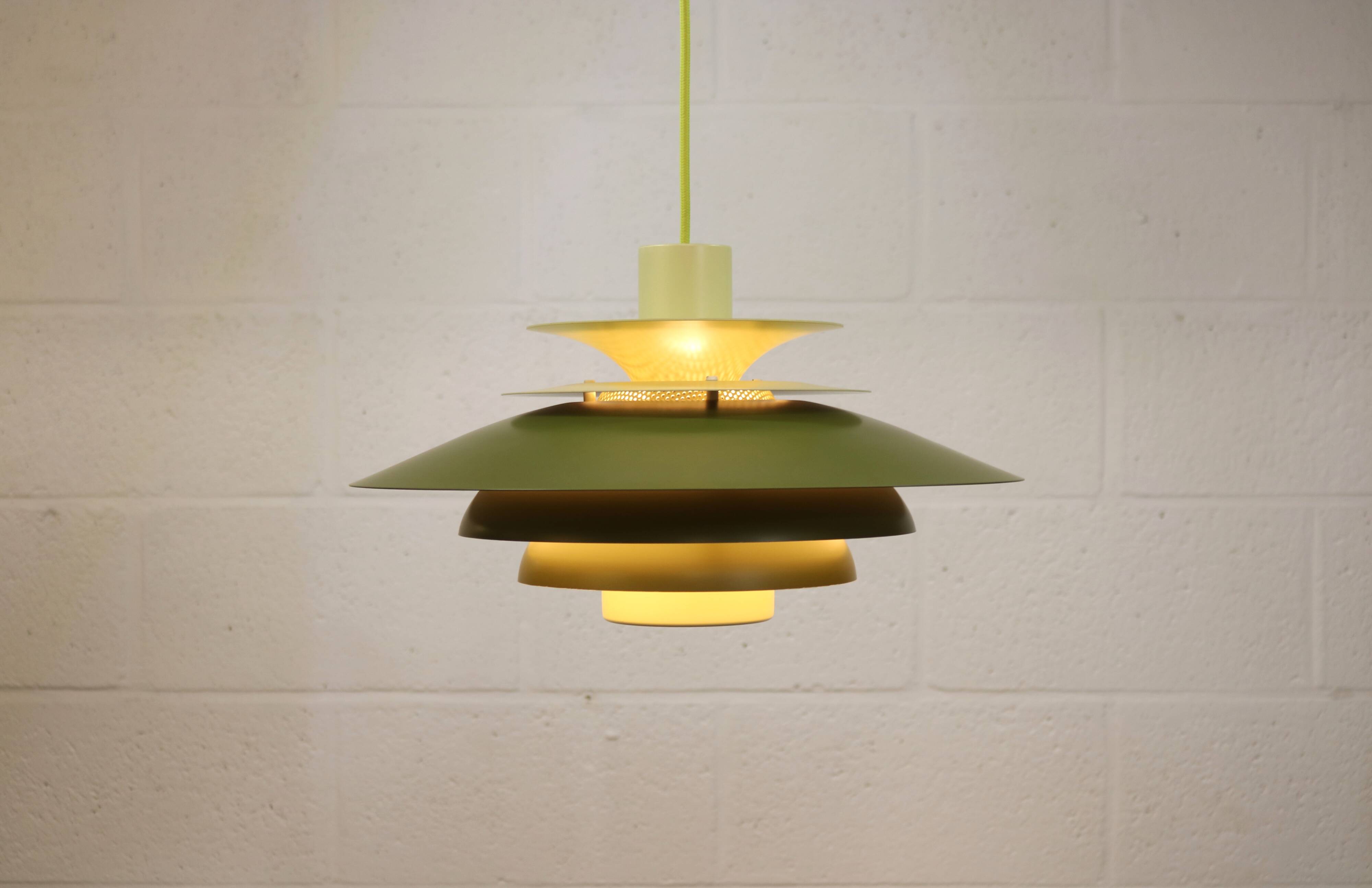 Green Danish Pendant Lamp | Kurt Wiborg Verona, 1970s Mid-Century