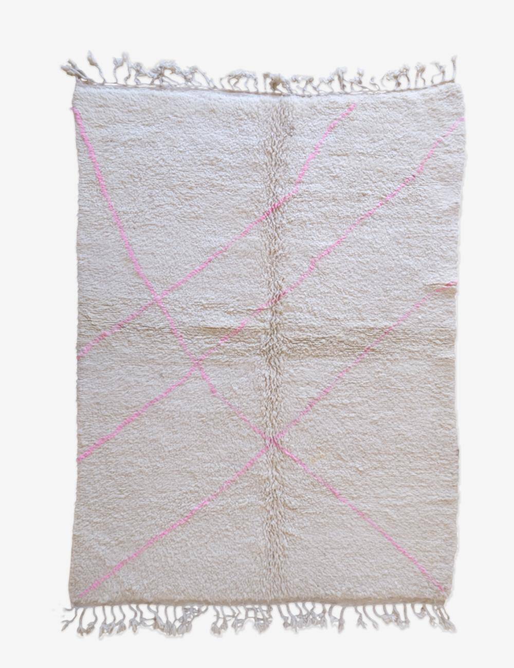White and Pink Beni Ouarain Rug - 252 x 176 cm