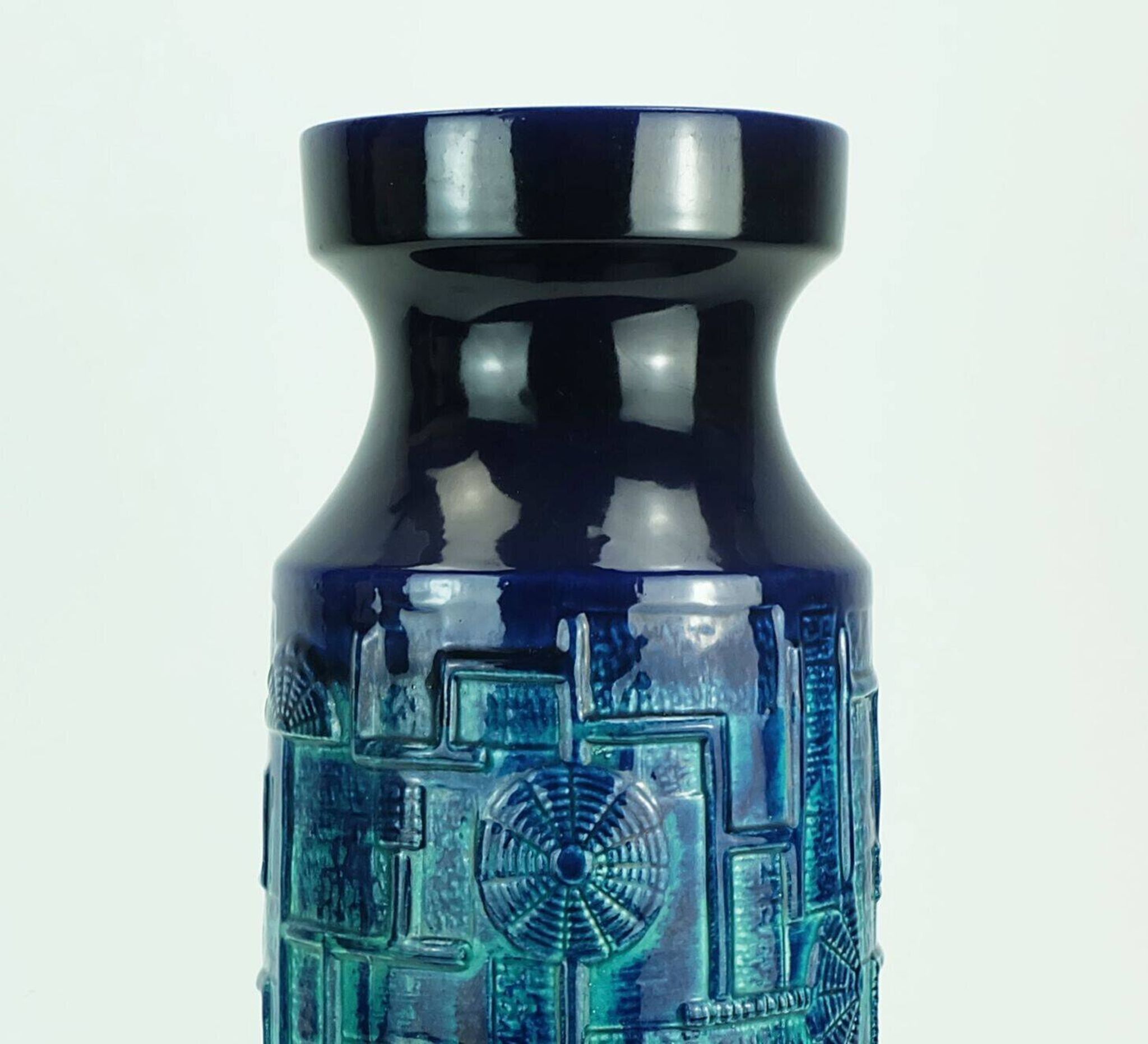 1960s bay keramik FLOOR VASE bodo mans decor 'narvik' blue and turquoise 956-45