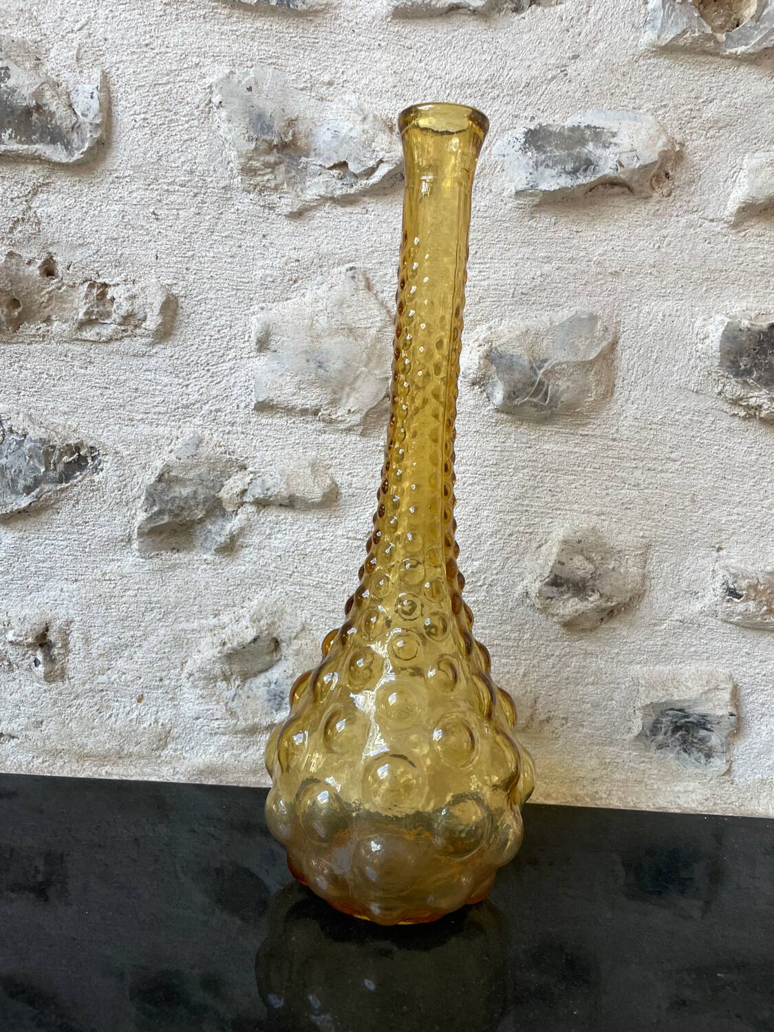 Amber-colored Empoli glass bottle/vase, 1970s
