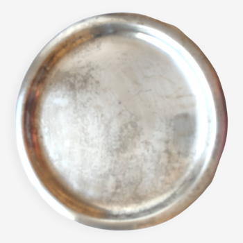 Small round old silver metal tray
