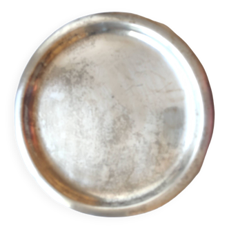 Small round old silver metal tray