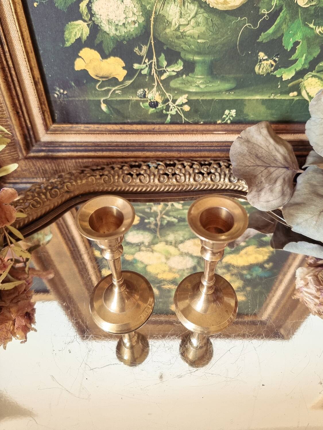 Duo of small brass candlesticks