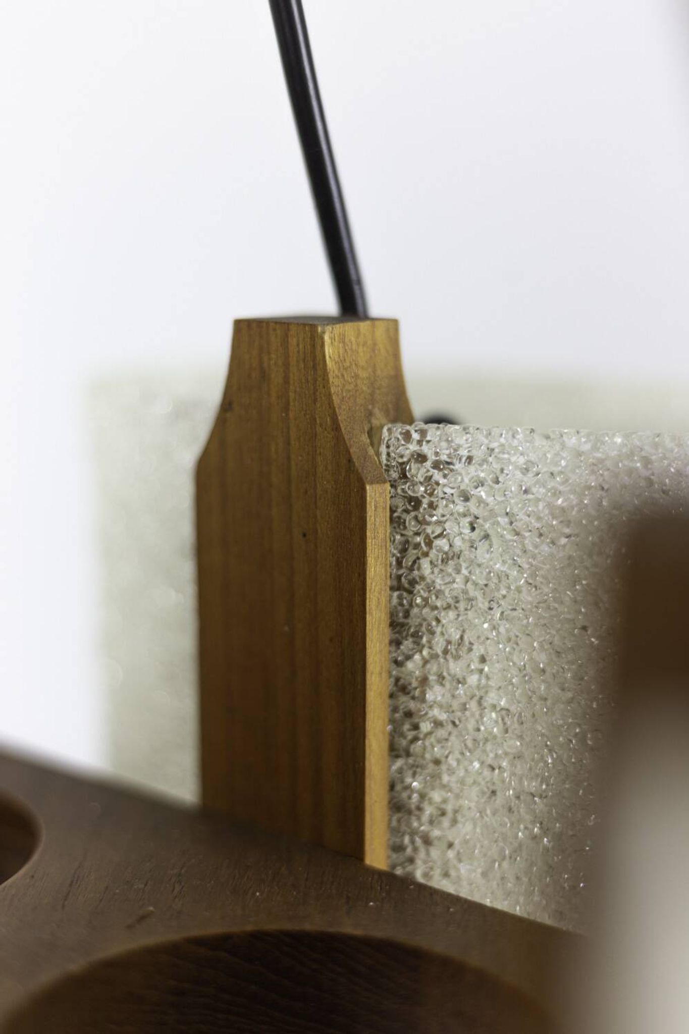 Pendant light in granite resin and wood, 1950s