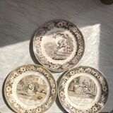 Set of 3 talking plates in Montereau earthenware "Louis Lebeuf Montereau"