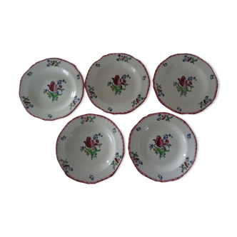 5 hollow plates faience de gien - model lorraine fleurs