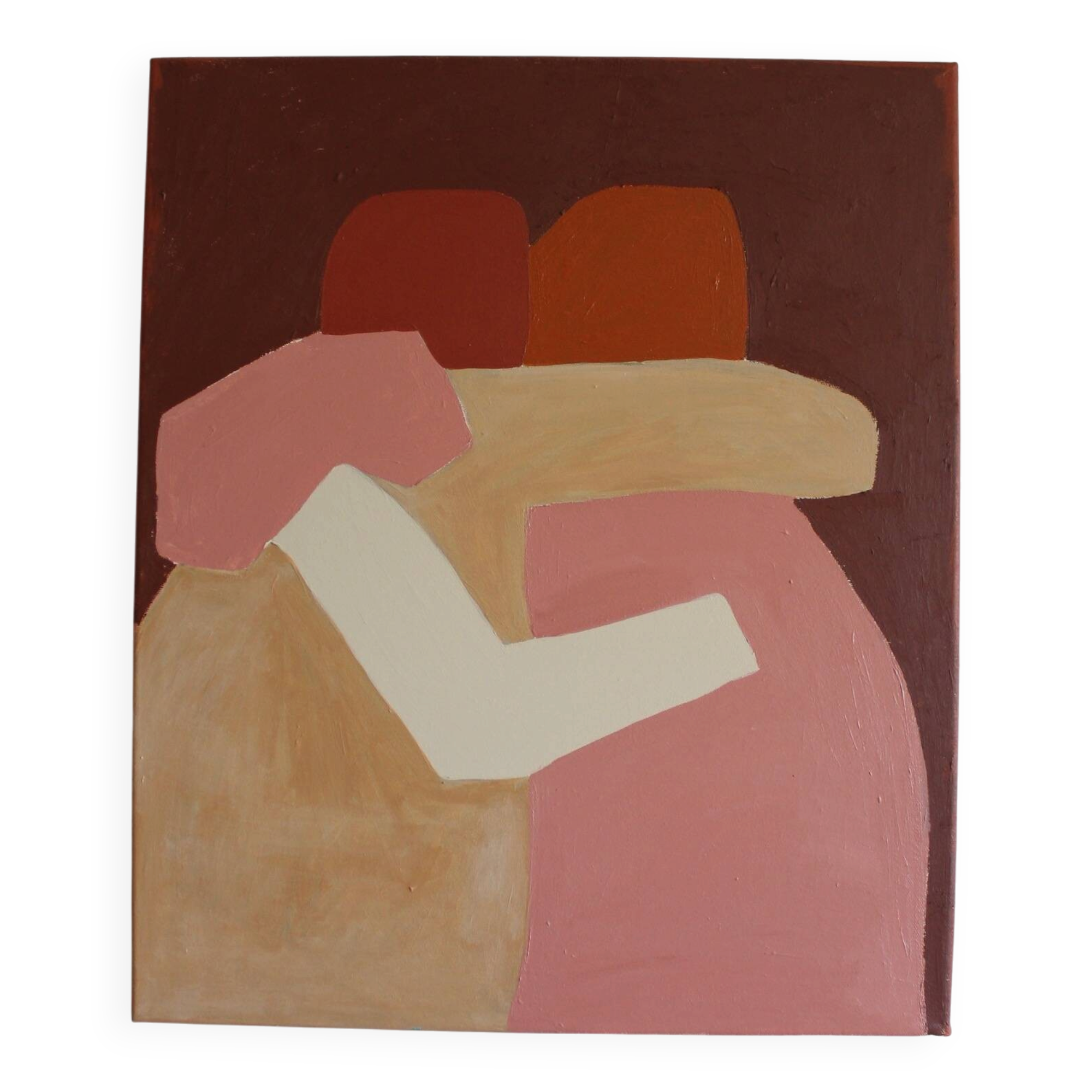 Minimalist figurative painting version burgundy "don't leave me".