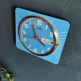 Horloge formica vintage pendule murale silencieuse rectangulaire "Carrez bleu"