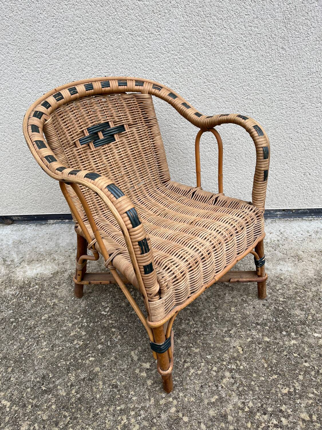 Fauteuil en rotin enfant vintage