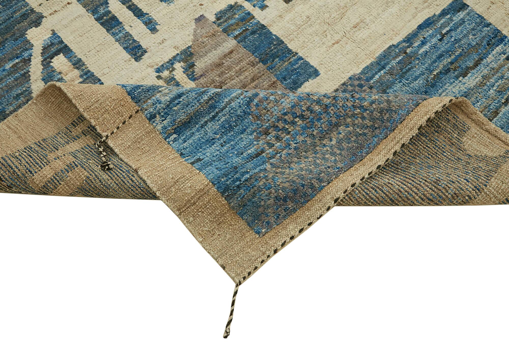 Handwoven Turkish Rustic 275 cm x 365 cm Blue Wool Carpet