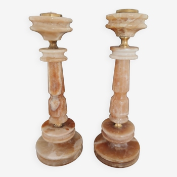 Pair of candlestick candlestick in onyx and brass H28cm TBE