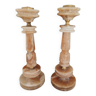 Paire de Bougeoir chandelier en onyx et laiton H28cm TBE