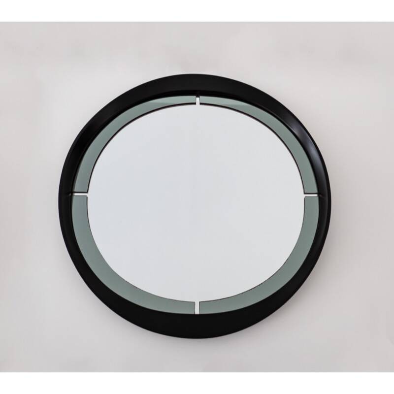 Round smoked glass wall mirror, Italy 1970s