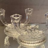 Pair of Val Saint Lambert crystal table end candlesticks