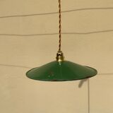 Suspension in green and white enamelled sheet metal gold threads and socket Indus Ferme