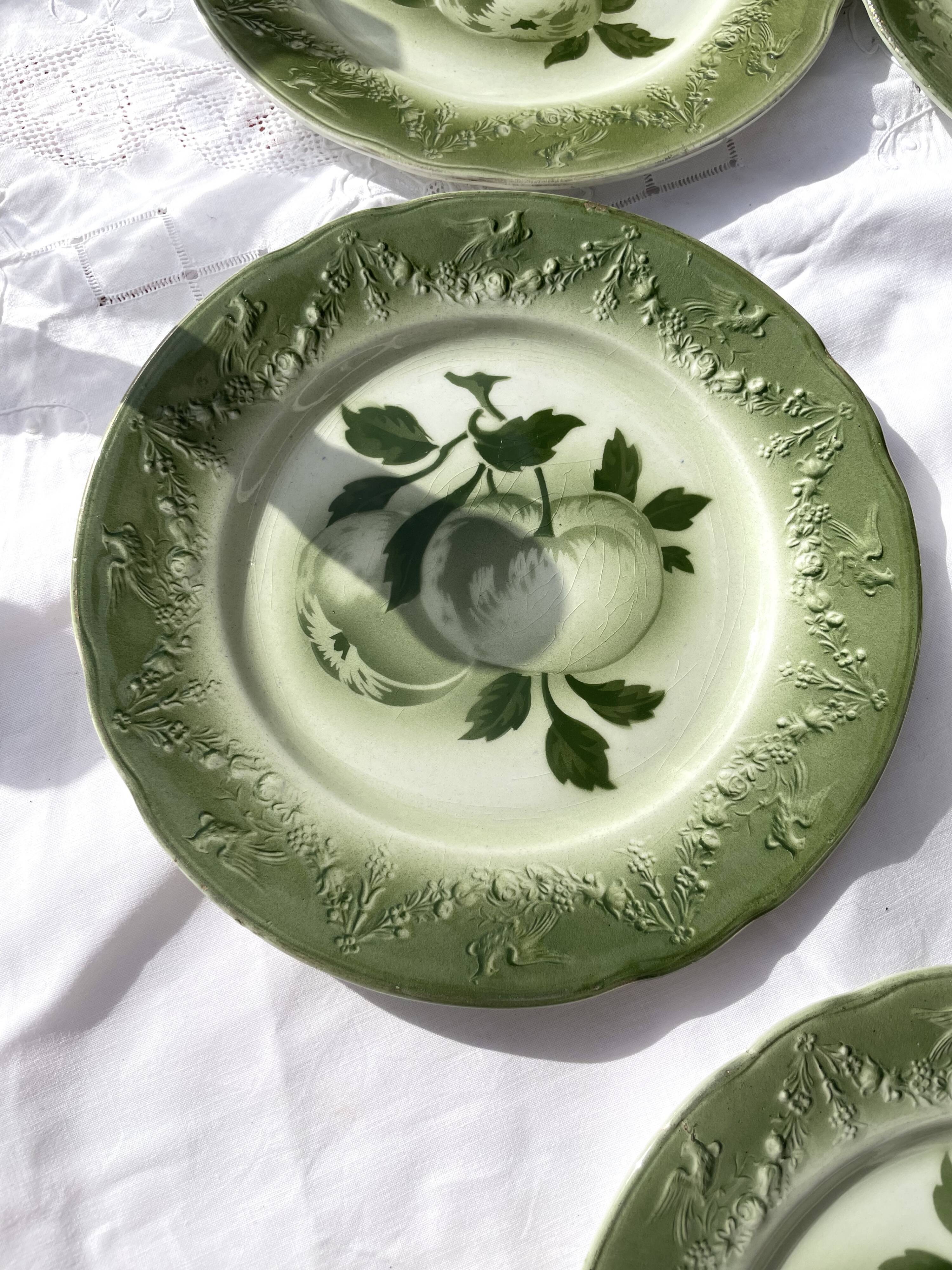 5 dessert plates apples earthenware lunéville