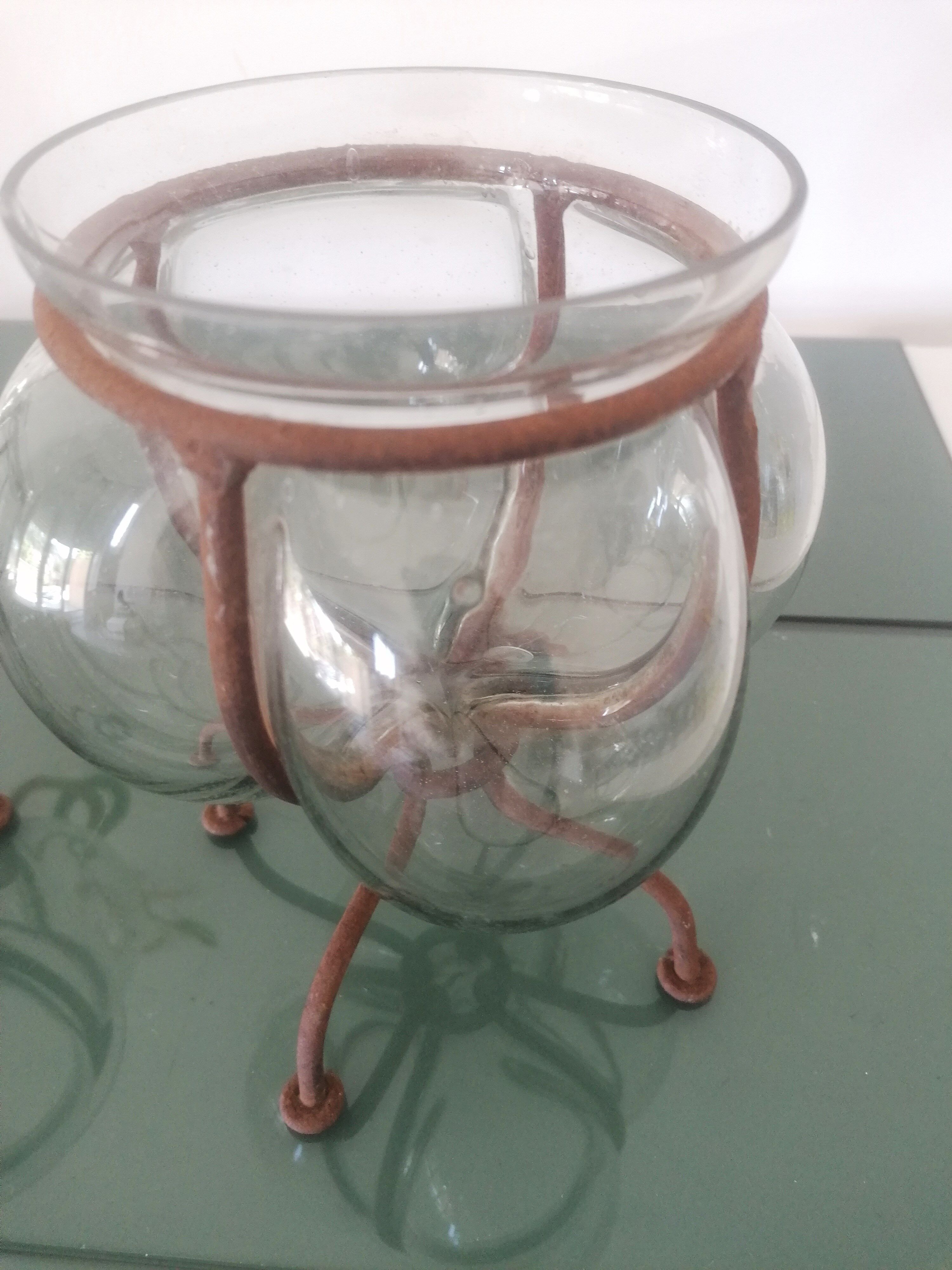 Vases / photophores ''Venetian'' Blown glass inking wrought iron - 1940s