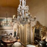 Chandelier en cage en cristal taillé et perles de verre italiennes, années 1800