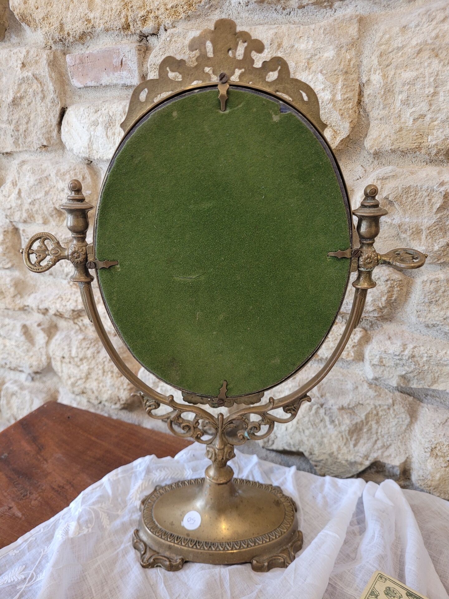 Miroir de table ancien style Louis XV / rocaille – métal doré