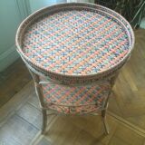 Round old rattan pedestal table