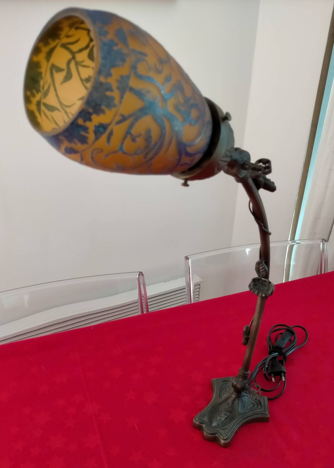 Articulated glass paste lamp, Art Nouveau